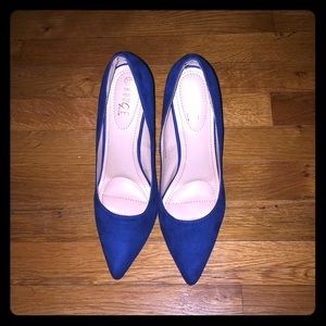 Royal blue suede pumps. 3 1/2 inch heel